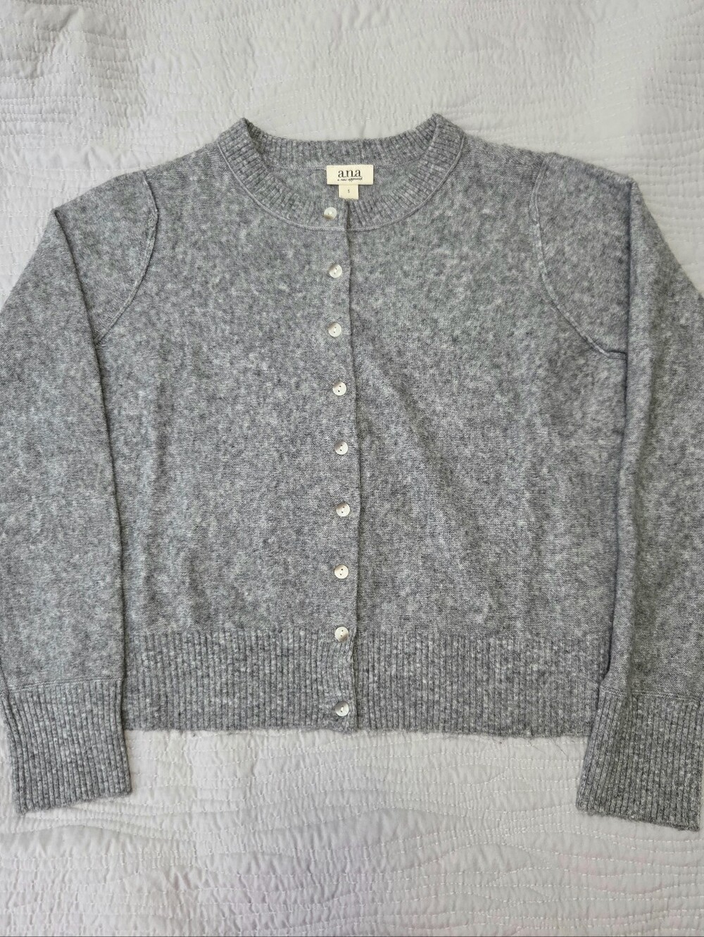 a.n.a Heather Gray Button-Front Crewneck Cardigan